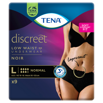 Tena Discreet Low Waist Underwear Women Large Black 9 Pack