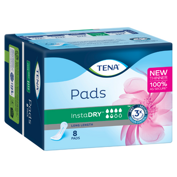 Tena InstaDry Long Length Pads 8 Pack