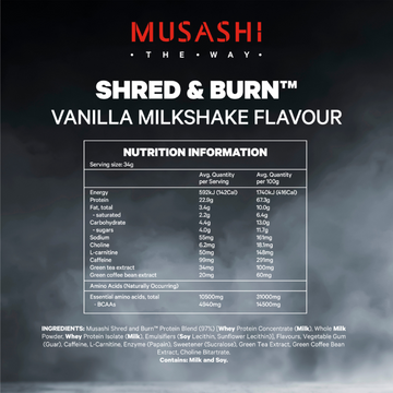 Musashi Shred & Burn Protein Chocolate Milkshake 900g