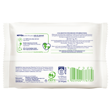 NIVEA Sensitive Biodegradable Cleansing Wipes 25 Pack