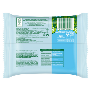 Simple Kind To Skin Micellar Biodegradable Facial Wipes 20 Wipes