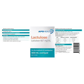 APO HEALTH Lactulose 667mg/mL Bottle 500mL