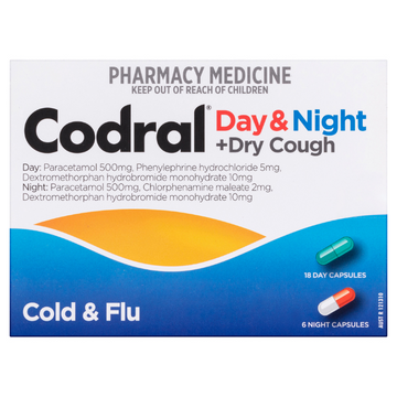 CODRAL® Day & Night + Dry Cough Cold & Flu 24 Capsules