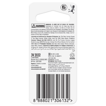 ENERGIZER 2032 Lithium Coin Batterpies 2 Pack