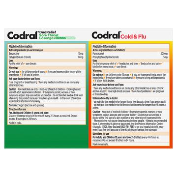 CODRAL® Plus Duo Relief Sore Throat Lozenges Lime & Lemon Flavoured + Cold & Flu 32 Pack