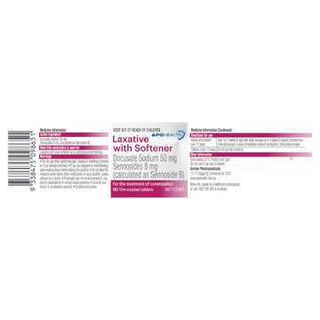 APO HEALTH Laxative With Softener 50mg Bottle 90 Tablets