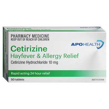 APO HEALTH Cetirizine Hayfever Allergy Relief 10mg Blister Pack 50 Tablets
