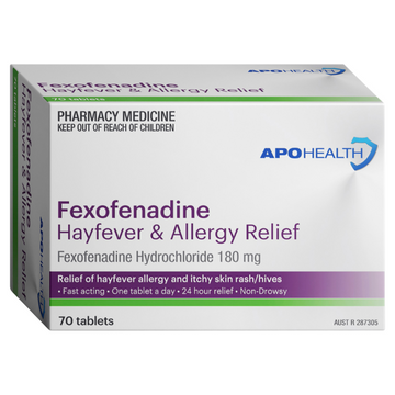 APO HEALTH Fexofenadine 180mg Hayfever & Allergy Relief Blister Pack 70 Tablets