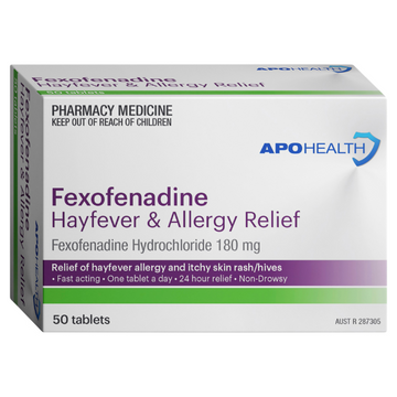 APO HEALTH Fexofenadine 180mg Hayfever & Allergy Relief Blister Pack 50 Tablets