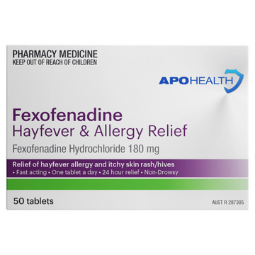 APO HEALTH Fexofenadine 180mg Hayfever & Allergy Relief Blister Pack 50 Tablets