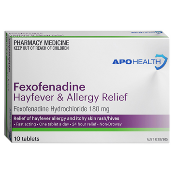 APO HEALTH Fexofenadine 180mg Hayfever & Allergy Relief Blister Pack 10 Tablets