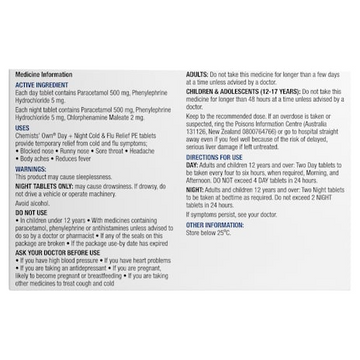 Chemists' Own Day + Night Cold & Flu Relief PE Tablets 48