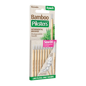 Piksters Bamboo Interdental Brushes Pink Size 00 | 8-Pack Eco Floss Brushes