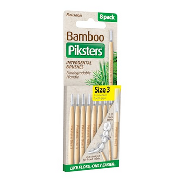 Piksters Bamboo Interdental Brushes Yellow Size 3 | 8-Pack Eco Floss Brushes