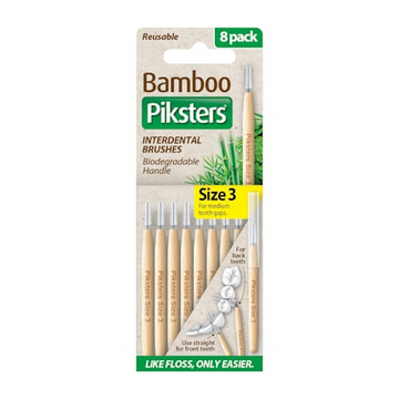 Piksters Bamboo Interdental Brushes Yellow Size 3 | 8-Pack Eco Floss Brushes