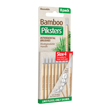 Piksters Bamboo Interdental Brushes Red Size 4 | 8-Pack Eco Floss Brushes