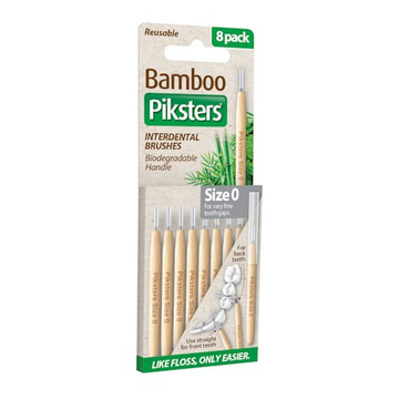 Piksters Bamboo Interdental Brushes Grey Size 0 | 8-Pack Eco Floss Brushes
