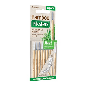 Piksters Bamboo Interdental Brushes Green Size 6 | 8-Pack Eco Floss Brushes