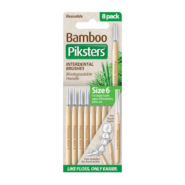 Piksters Bamboo Interdental Brushes Green Size 6 | 8-Pack Eco Floss Brushes