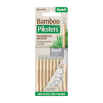 Piksters Bamboo Interdental Brushes Grey Size 0 | 8-Pack Eco Floss Brushes