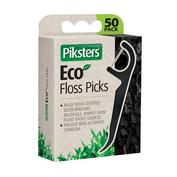 Piksters Charcoal-Infused Eco Floss Picks | 50 Pack