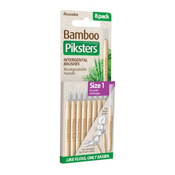 Piksters Bamboo Interdental Brushes Purple Size 1 | 8-Pack Eco Floss Brushes