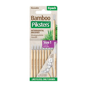 Piksters Bamboo Interdental Brushes Purple Size 1 | 8-Pack Eco Floss Brushes