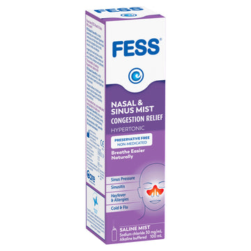 Fess Cleanse Spray Hypertonic Nasal Sinus Congestion Relief Saline Mist 100mL