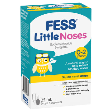 Fess Little Noses Saline Nose Drops + Aspirator Blocked Sinus Decongestant 25mL