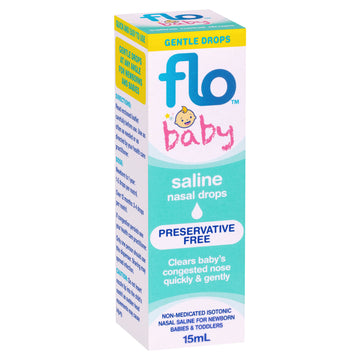 Flo Baby Saline Plus Nasal Drops Non Medicated Allergies Nose Decongestant 15mL