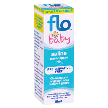 Flo Baby Saline Plus Nasal Spray Non Medicated Allergies Nose Decongestant 15mL