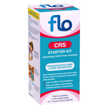 Flo CRS Starter Kit Non-Medicated Nasal & Sinus Wash Relief Decongestion 4pk