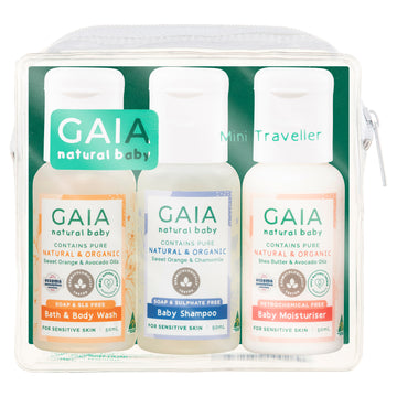 Gaia Natural Baby Mini Traveller Set 50mL Bath Body Wash Shampoo Moisturiser
