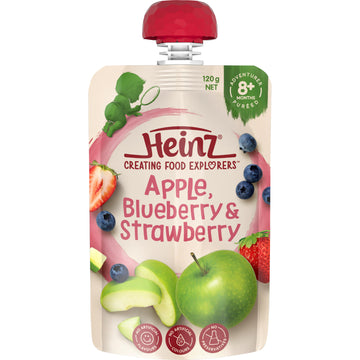 Heinz Apple Blueberry & Strawberry 120g Pouch 8+ Months Baby Puree Feeding Food