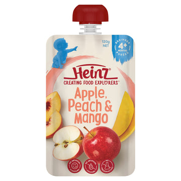 Heinz Apple Peach & Mango 120g Pouch 4+ Months Baby Fruit Puree Feeding Food