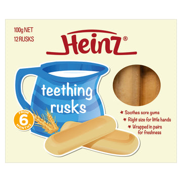 Heinz Teething Rusks 100g 6+ Months Infant Soothes Sore Gums Biscuits Snacks