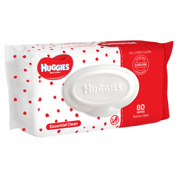 Huggies Essential Clean Baby Wet Wipes Fragrance Free Hypoallergenic 80 Pack