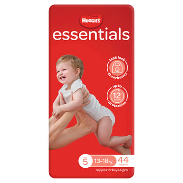 Huggies Essentials Walker Nappies Size 5 Unisex 13-18Kg Nappy Pants Pads 44 Pack