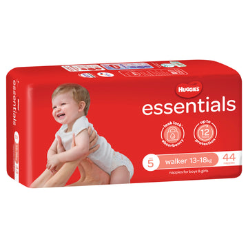 Huggies Essentials Walker Nappies Size 5 Unisex 13-18Kg Nappy Pants Pads 44 Pack