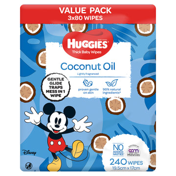 Huggies Thick Baby Wipes Coconut Oil Lightly Fragrance Hypoallergenic 240 Pack
