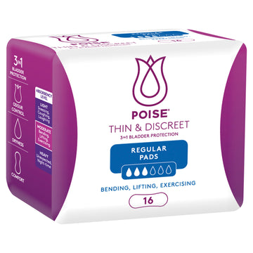 Poise Discreet Reg Pad 16Pk