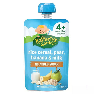 Rafferty's Garden Rice Cereal Pear Banana & Milk 120g 4+ Months Smooth Puree
