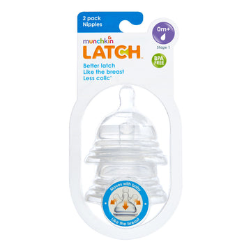 Munchkin Latch Bottle Nipple Replacement Stage 1 Baby 0+ Months BPA Free 2 Pack