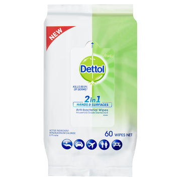 Dettol A/Bact 2In1 Wipes 60Pk