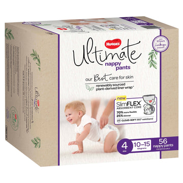 Huggies Ultimate Nappy Pants Size 4 Unisex 10-15Kg Disposable Nappies 56 Pack