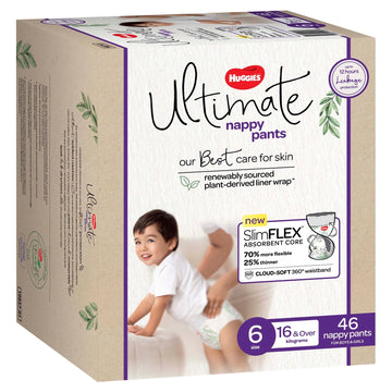 Huggies Ultimate Nappy Pants Size 6 Unisex 16+Kg Disposable Nappies Pads 46 Pack
