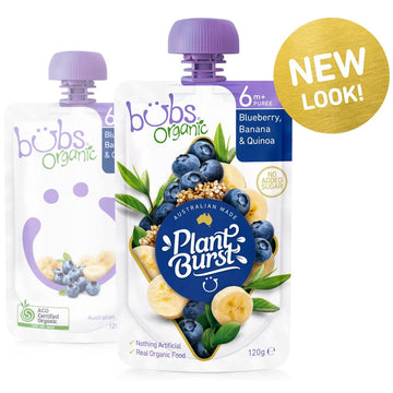 Bubs Organic Blueberry Banana & Quinoa Pouch 120g 6+ Months Feeding Baby Puree
