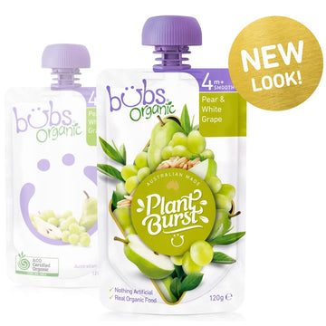 Bubs Organic Pear & White Grape Pouch 120g 4+ Months Smooth Puree Baby Feeding