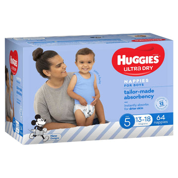 Huggies Ultra Dry Walker Nappies Boy Size 5 Disposable Nappy Pants Pads 64 Pack