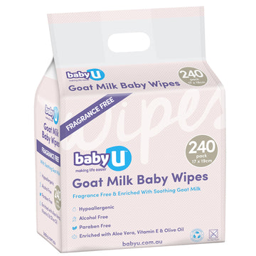 Baby U Goats Milk Wipes 240 Pack Biodegradable Fragrance Free Nappy Cleanser